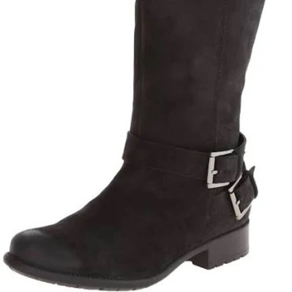 Clarks Women's 8 M Black Suede Plaza Steer Buckle Tall Riding Zip Boots - Picture 2 of 14